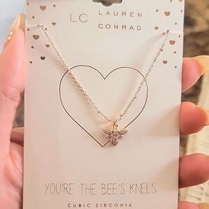 Lauren Conrad Cottagecore Cubic Zirconia Bee Necklace -Pink Gold 16"